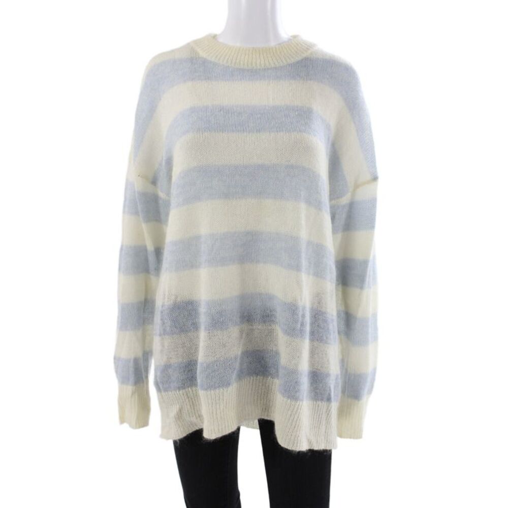 Munthe Women Blue Striped Mohair Pullover Long Sleeve Crew Neck Size 38